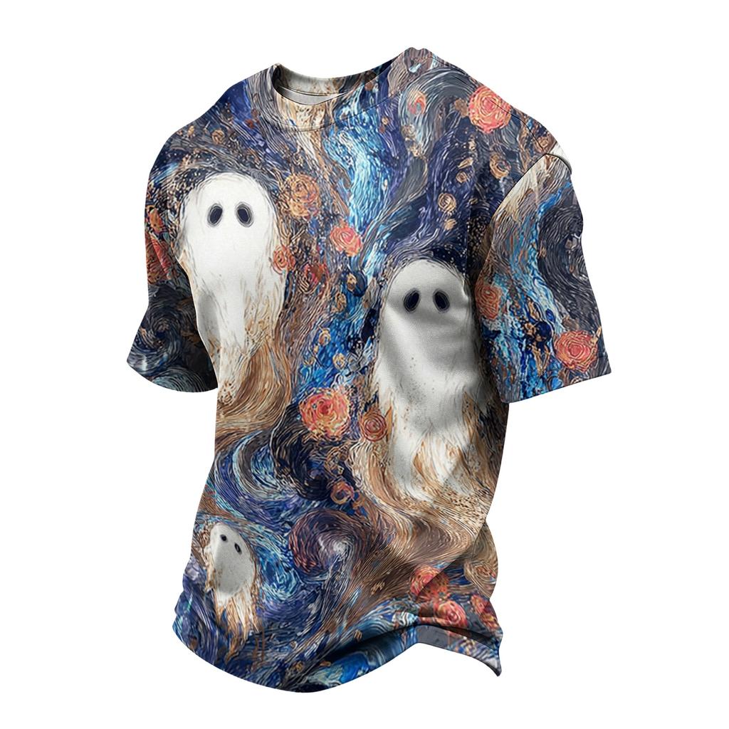 Men's Casual Short Sleeve T-Shirt Lightweight Breathable Round Neck Top Halloween Pumpkin Print Design Comfortable Fit