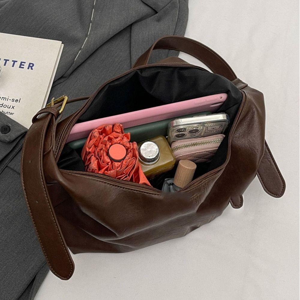 Solid Color Large Capacity Handbag Tote Bag Underarm Packs Casual Retro PU Tote Bag Office Worker
