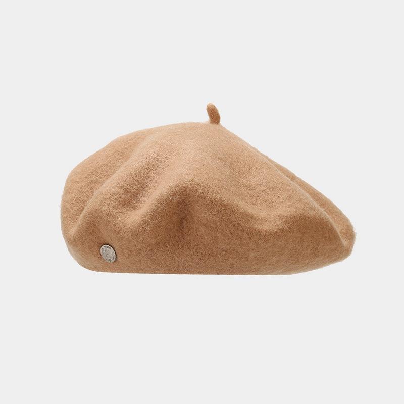 Ins Metal Standard Beret Autumn and Winter Retro Temperament Literary Painter Hat Showing Face Small Woolen Bud Hat Female