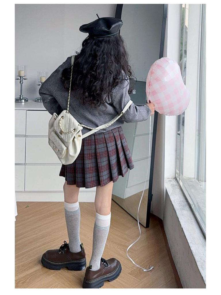 Girls' 2025 Preppy-Style Knitted Cardigan, Shirt & Pleated Skirt Set for Spring/Autumn