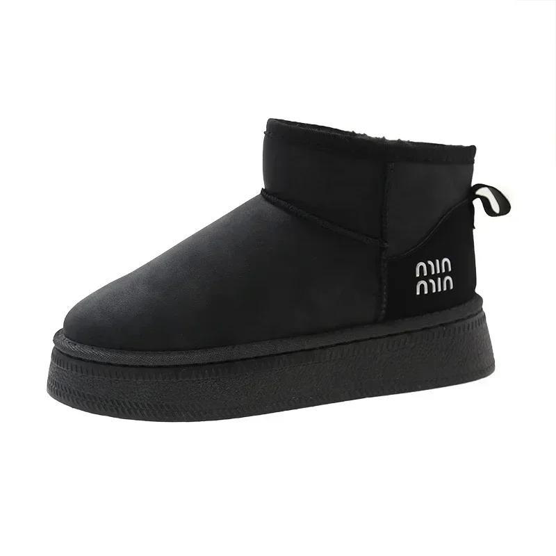 Women's Thick Sole Warm Snow Boots Wear-resistant Anti-slip Round Head Boots Women One Kick Breathable Suede Suede Leisure 2025