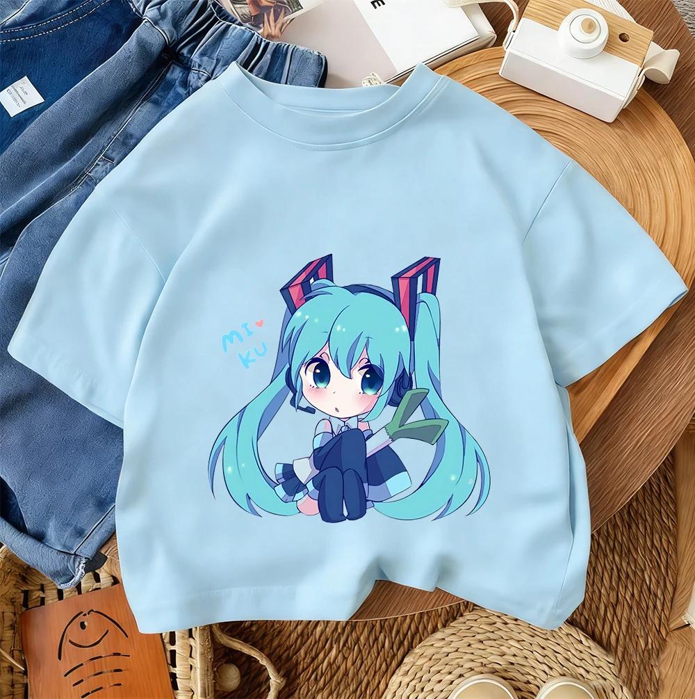 Kids Casual Tee Hatsune Miku Popular Cartoon Print 2026 Summer Boys Girls Street Style Fashion Tops 3-14 Age