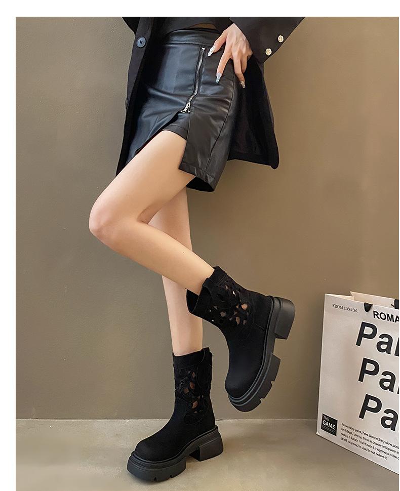 New Retro Hot Girl Western Cowboy Short Boots Hollow Breathable Heightened Martin Boots