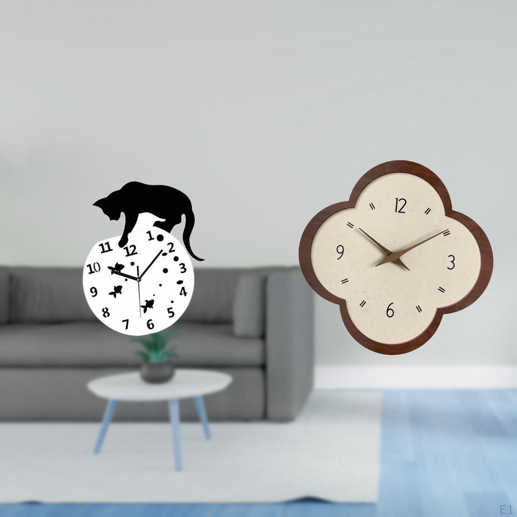 Silent Hanging Cat Wall Clock Quiet Movement Decorative Creative Design Non Ticking Analog for