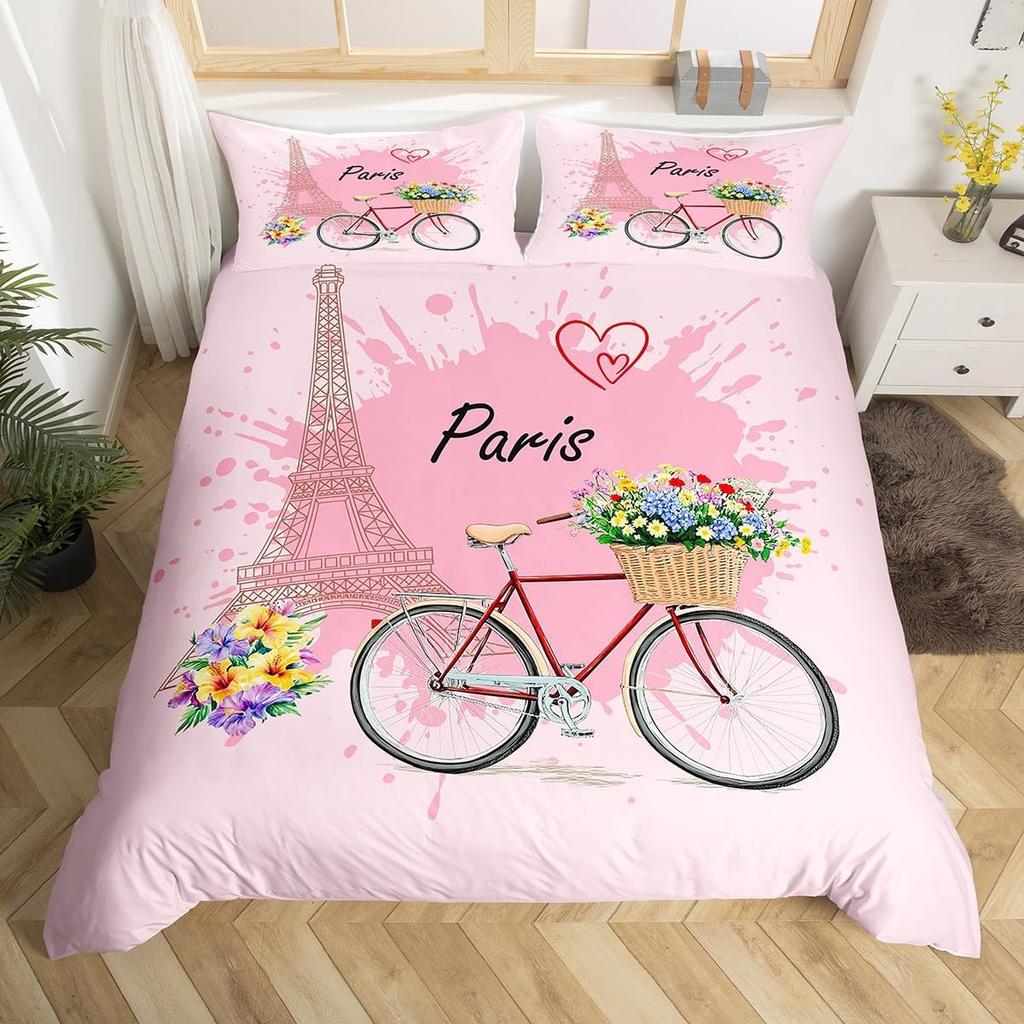 Girls Butterfly Duvet Cover Set Kids Floral Bicycle Bedding Set Fantasy Animals Comforter Cover Flower Bike Spring Bedclothes