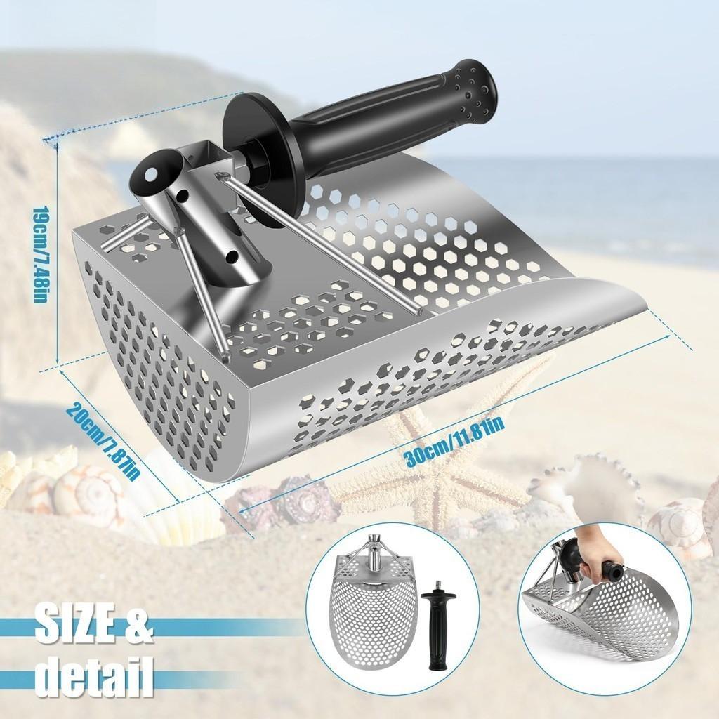 304 Beach Fast Sifting Metal Detector Scoop Stainless Steel Beach Sand Scoop Portable Treasure Hunting Scoop Metal Detecting Tool