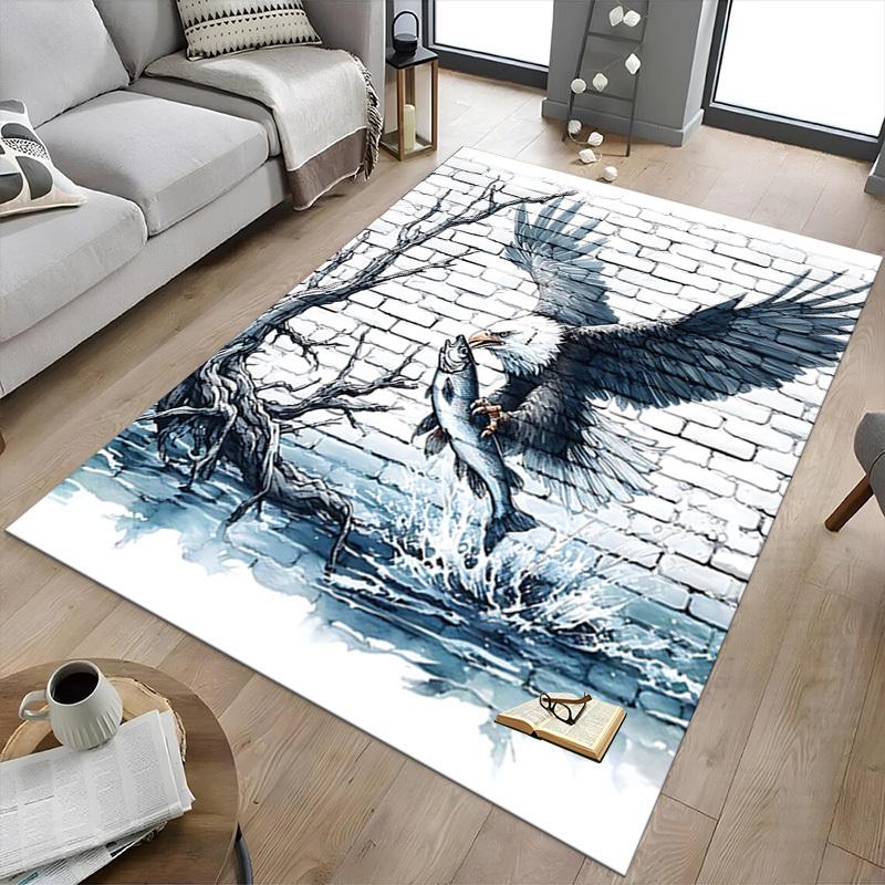 1PC Eagle Fish Non-Slip Floor Carpet Compatible for Office&Living Room&Dining Room - Flat-Weave Machine- Soft & Pattern-E279