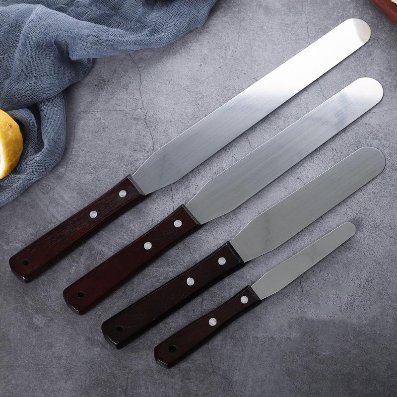 Stainless Steel Spatula, Frosting Scraper, 4/6/8inch, Wooden Handle Cake Spatula, DIY Baking Tools