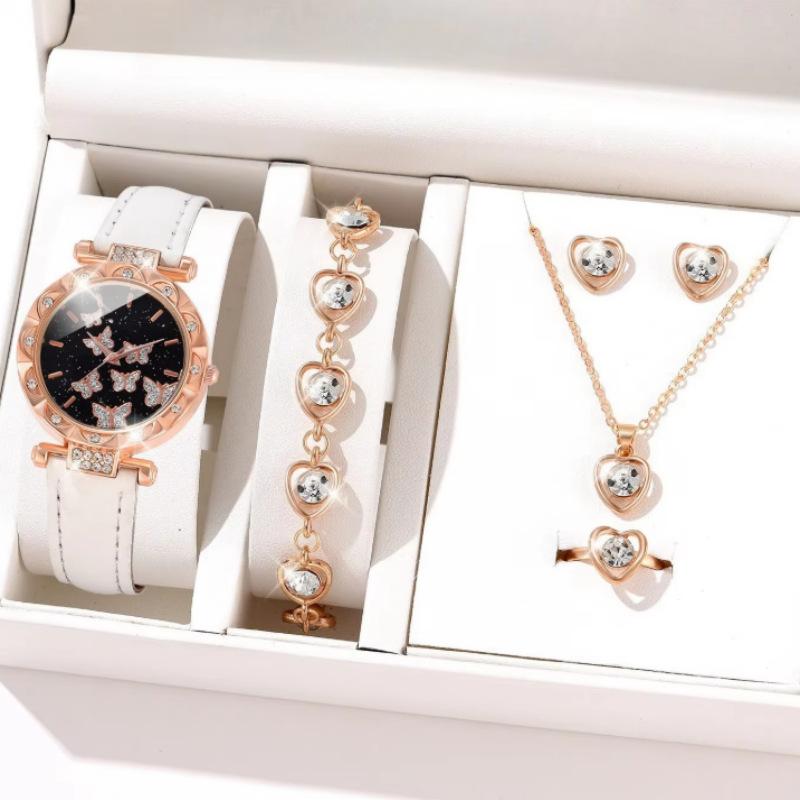 5Pcssetins Wind Niche Popular Fashion Butterfly Ladies Belt Watch Set Bracelet Watch Ladies Watch