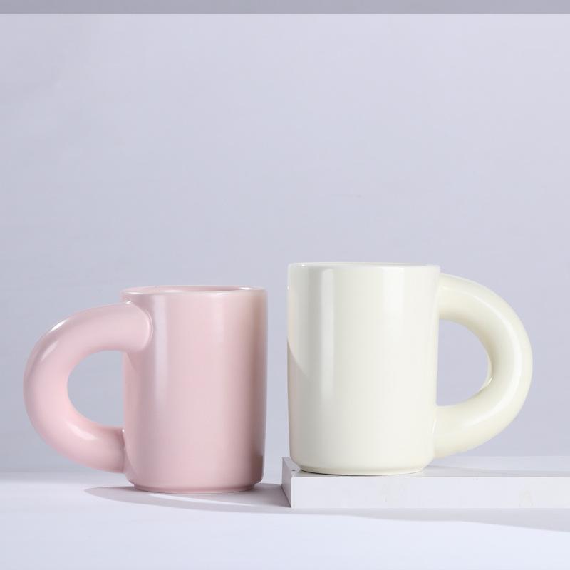 Big ear ceramic mug, creative crooked ceramic thick handle milk coffee water cup