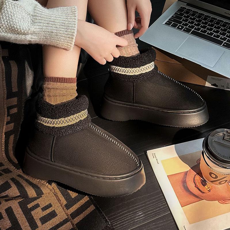 

Ethnic Style Suede Women Winter Boots Slip-on Thick Bottom Cold Resistant Warm Plush Anti-skid Outdoor Female Cotton Shoes 40-41