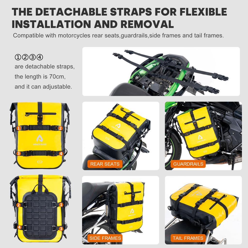 ARMOURAIN Wasserdichte Motorrad-Sitzbanktasche, 15L - Motorrad-Seitentasche, Dry Bag, Werkzeugtasche, Schutzbügeltasche (PVC Gelb, 15L)