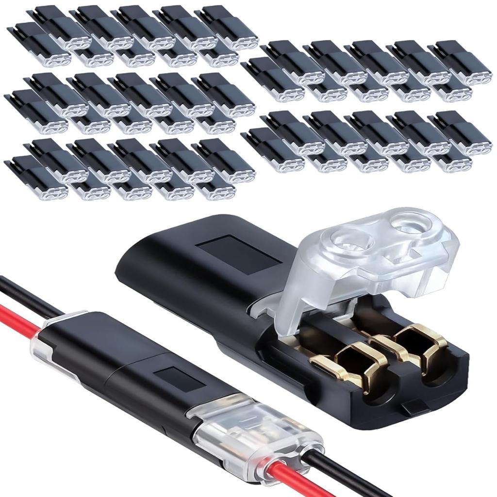 50pcs Double-Wire Plug-in Connector with Locking Buckle Pluggable LED Wire Connector 2 Pin 2 Way Universal Compact Wire