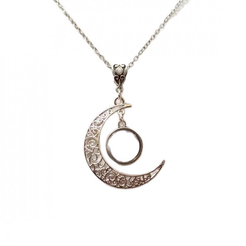 Crescent Cross Necklace & Full Moon Crystal Pendant - Handmade Jewelry