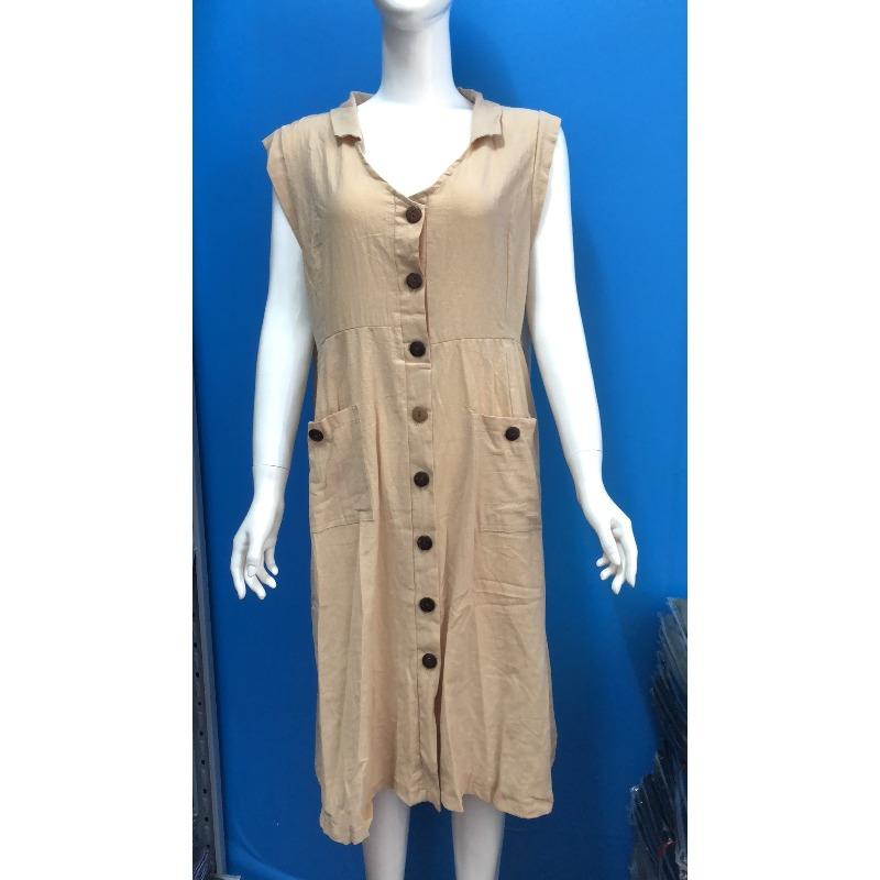QICED Fashion Summer Spring Solid Color Print Sleeveless V-Neck Casual Dresses