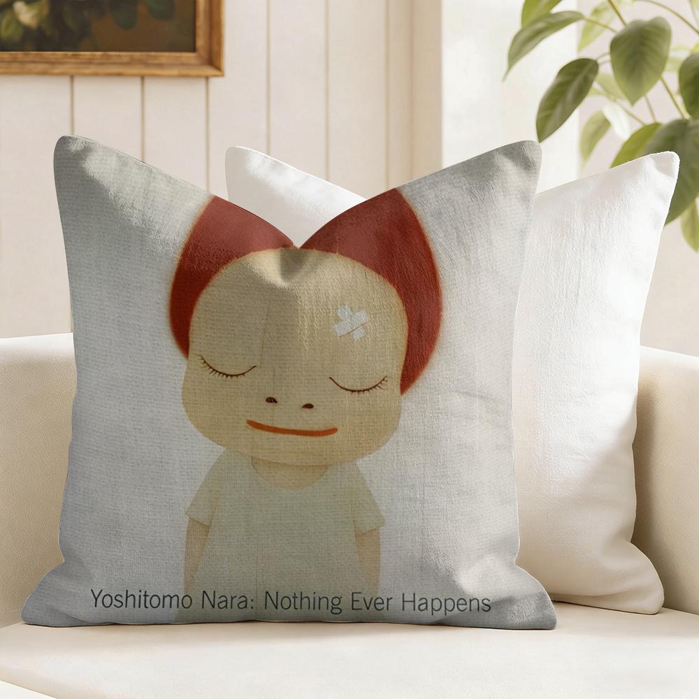 Yoshitomo NNara Movie Cushion Cover Natural Linen Double Sided Print Throw Pillow Case for Sofa Couch Home Decor
