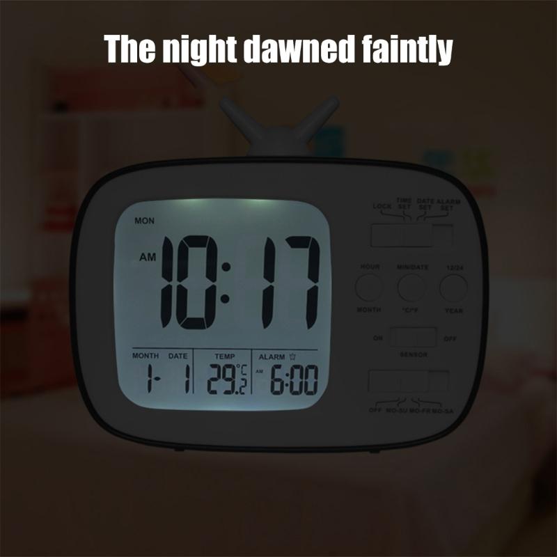 TV Shape Digital Display Alarm Clock With Thermometer and Calendar for Student Bedroom