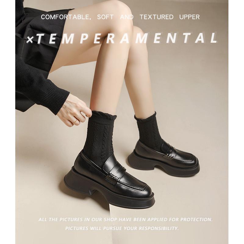 Dámské mokasíny s platformou se silnou podrážkou, nové jarní a podzimní jednoduché boty, retro design, malé kožené boty britského stylu Niche