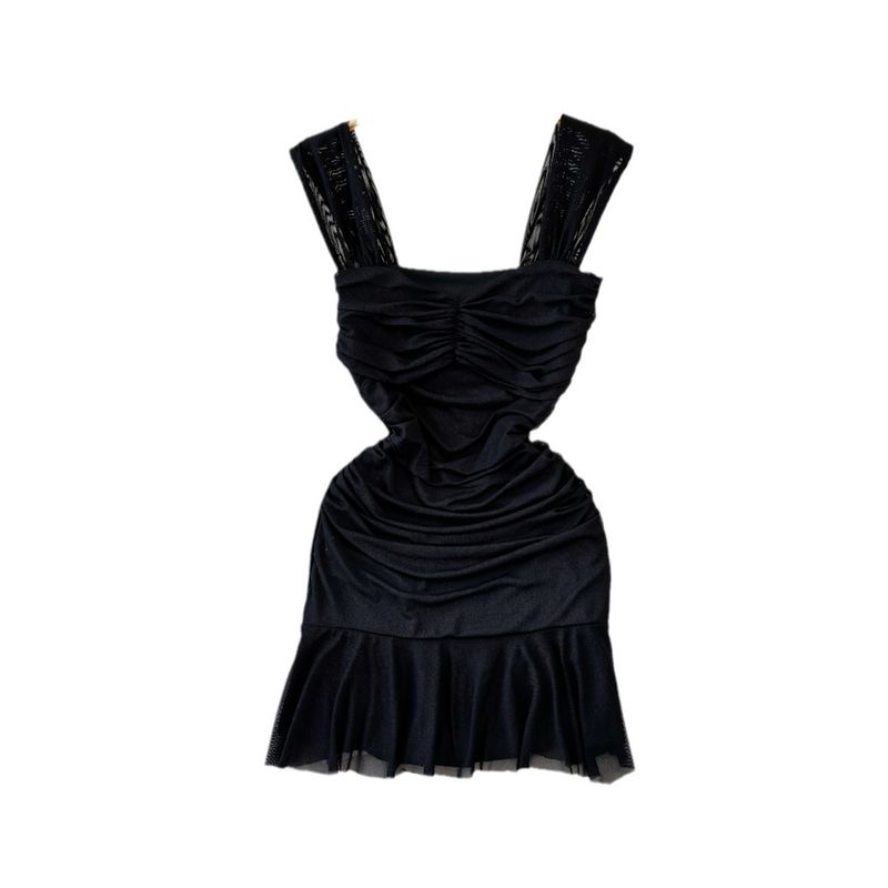 Elegant Socialite Sling Dress Ruffles Mesh