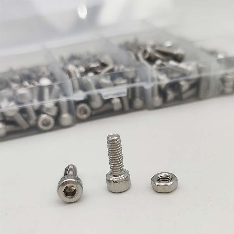 670-Piece 304 Stainless Steel Hex Socket Screw & Nut Set with Cylindrical Head, M2/M3/M4 Sizes