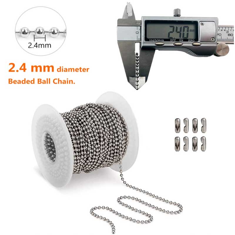 Chaîne à billes rondes de 5 m de large, 1,2 à 4 mm, pour pendentifs ou plaques d'identité, fabrication de bijoux avec connecteurs, vente en gros