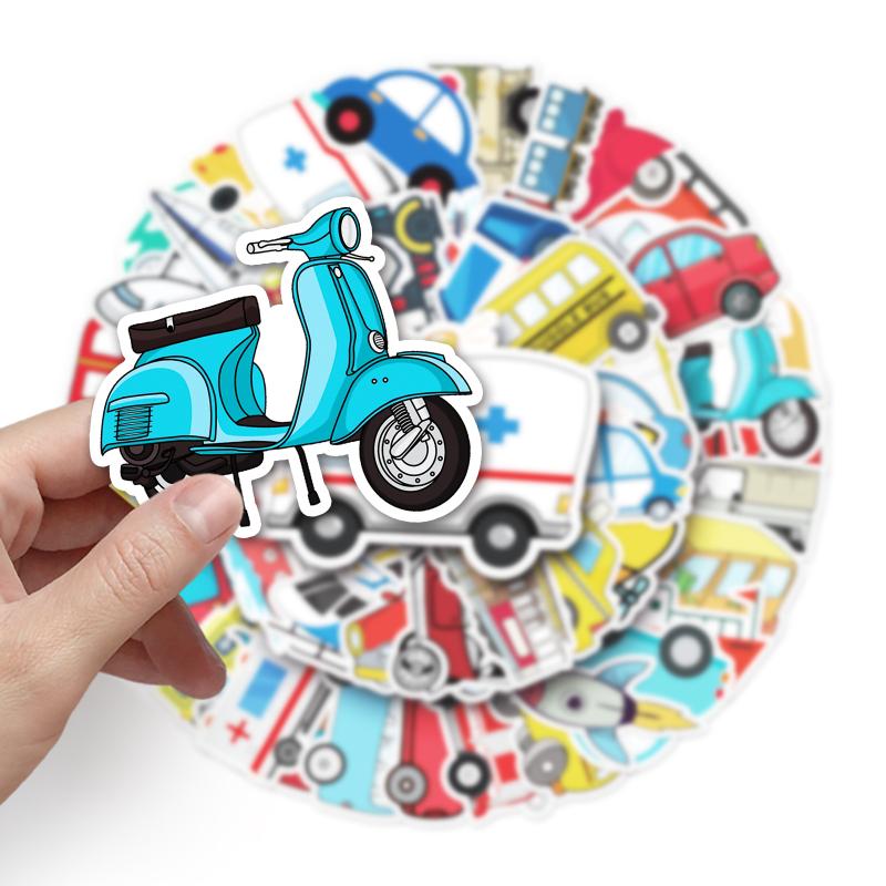10/25/50pcs Transports Stickers Cartoon Cars Airplanes for Gift Room Learning Wall Decals Travel Luggage Phone Helmet