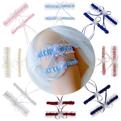 Nuovo Set da 2 Pezzi Giarrettiera da Matrimonio Bridal Shower Ricordo Sposa Pizzo Avorio Floreale Strass Fiocco Giarrettiera da Donna Fornitura per Serata Addio al Nubilato