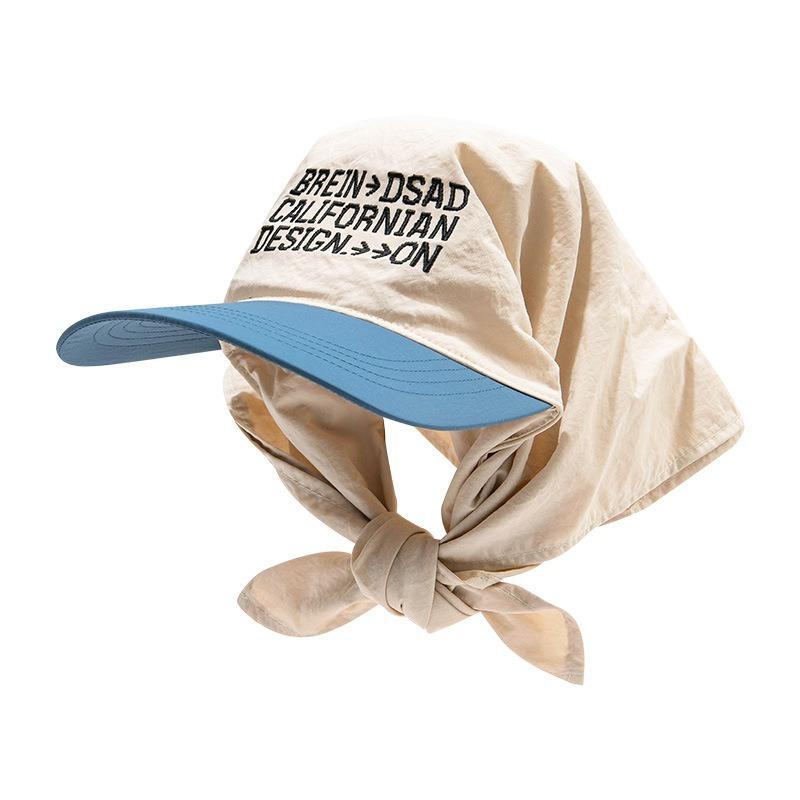 Summer sunshade sunscreen cap children thin embroidery quick-drying personalized contrasting color lace-up headscarf cap