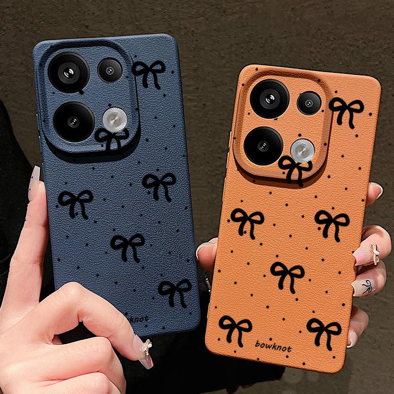 Fashion Bowknot Print TPU Leather Texture Slim Matte Case For Xiaomi 13T Pro Poco X6 Redmi Note 14 13 12 Pro 11 Shockproof Soft Protection Phone Cover