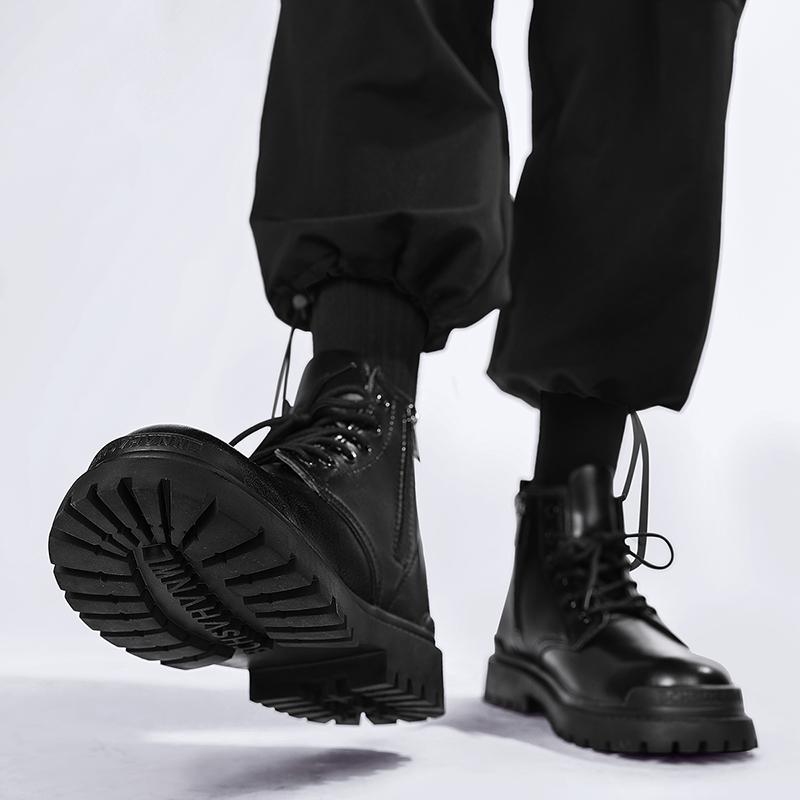 Fashion Stylish Male Antiskid Basic Boots Lace-Up Male Shoes Outdoor Luxe for Men Motorcycle Boots Men's Leather Low Top Walking Shoes