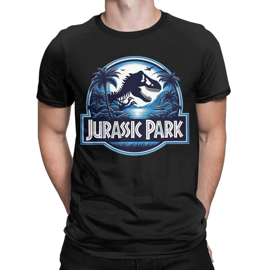Men Women's Blue Jurassic Park Logo T Shirt  Cotton Clothing Awesome Short Sleeve Round Neck Tee Shirt Adult T-Shirt