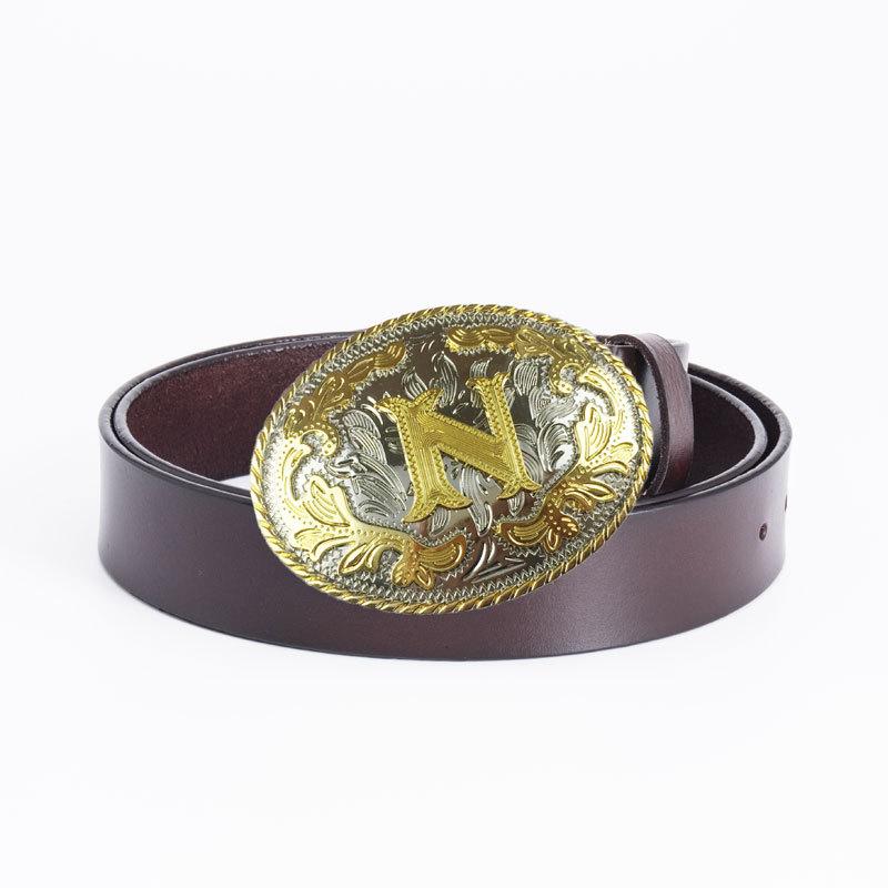 Whole Two-layer Cowhide Belt Male Punk Style Letter N Belt