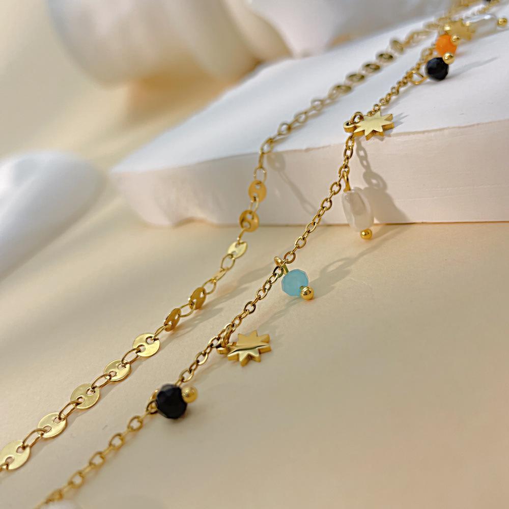 OPK Collier de perles en acier inoxydable Double couche pour femme