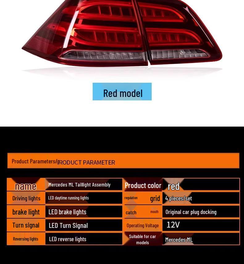 Compatible Rear Tail Light for Mercedes GLE-Class W166 (2015-2018) ML300 - Part Numbers 1669065501, 1669065901