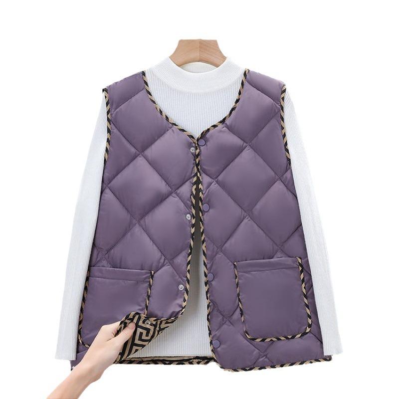 Autumn and Winter Lightweight Short Sleeveless Silk Cotton Vest Middle-aged Mother Autumn Fashion Casual Vest with Waistcoat