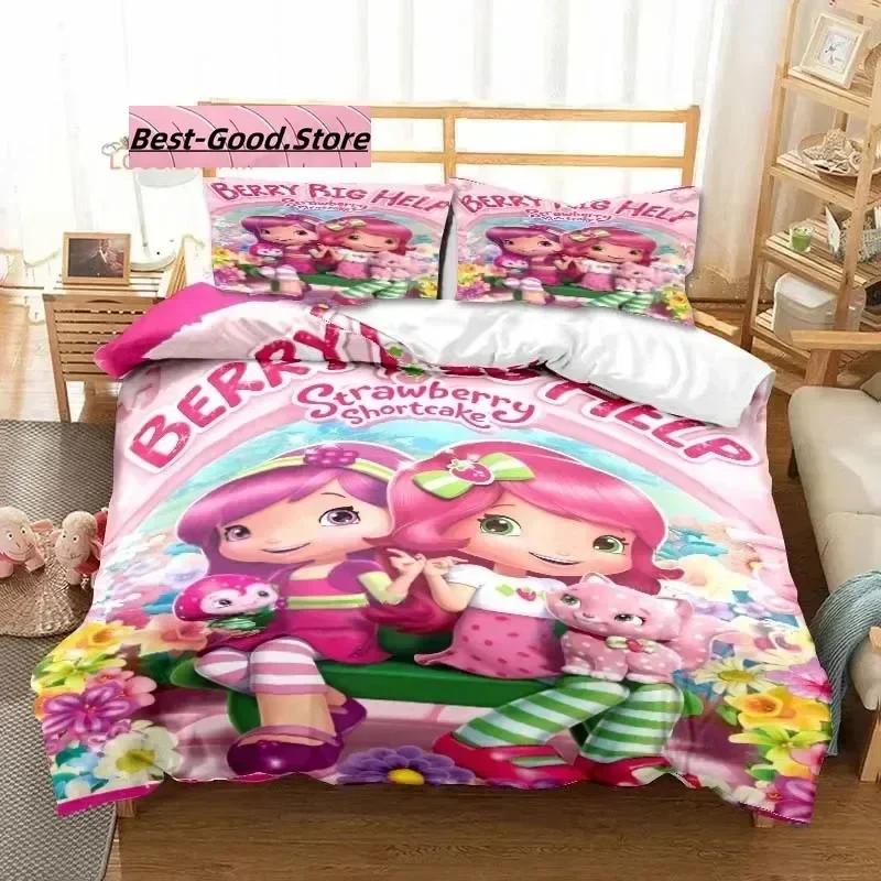 

3D Print Strawbery Carton Shortcake Beding Set Printed With Pilowcase Soft Duvet Cover Soft Single Double Quen Super King-Sized Dimensionsd Dimensions 135*200cm Eu-Single