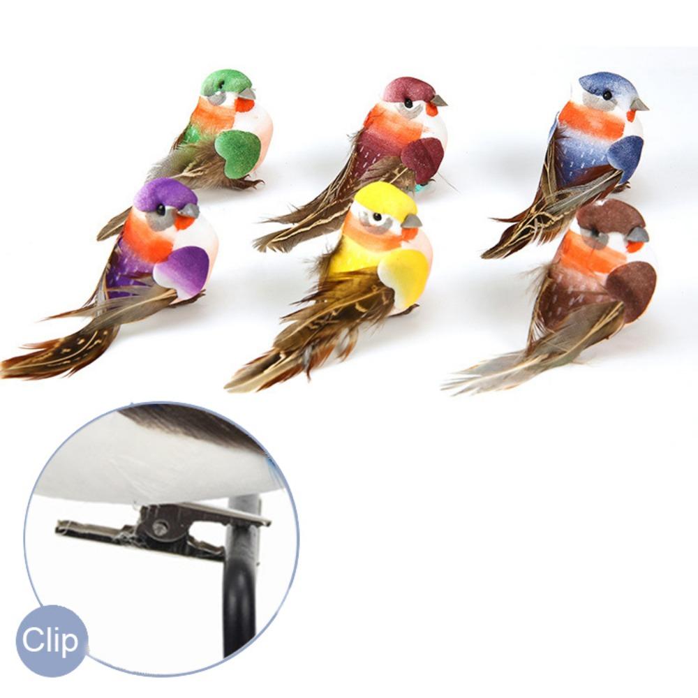 

6PCS Mixed Color Simulation Birds Models DIY Accessories Faux Foam Animal Home Decoration clip