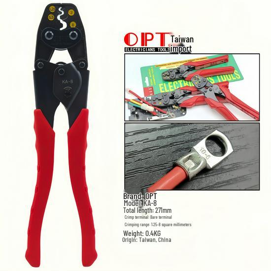Labor-Saving Ratchet Crimping Pliers with Bare Terminal Nipple Cap, Model KA5-6