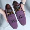 Fashion Brand Fashion Purple Dress Tassels Loafers Male Business Flats Office Casual Suede Leather Shoes Mens Comfortable Dress Shoes