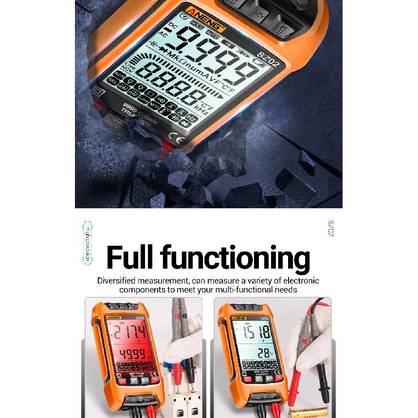 ANENG SZ02 Smart Digital Multimeter 9999 Counts True RMS Auto Electrical Capacitance Meter Temp Resistance Transistor Testers