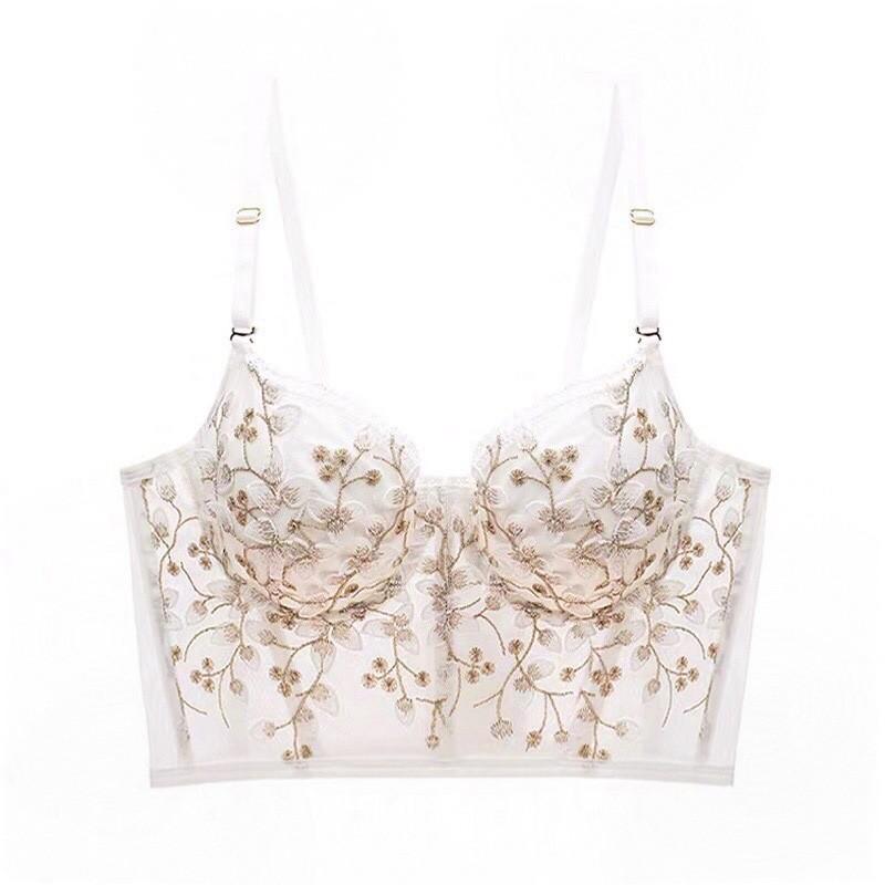 

French embroidered lace underwear sexy outer with soft steel ring fish bone body shaping bra gathering back bra bra S білий