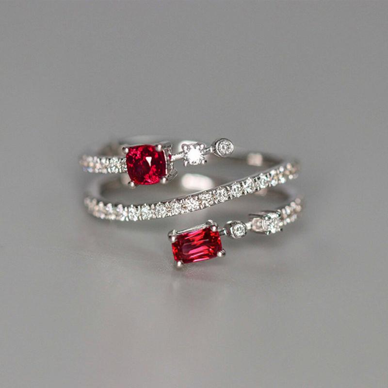 Huitan Newest Red Cubic Zirconia Rings for Women Temperament Finger Accessories Silver Color Luxury Wedding Party Trendy Jewelry