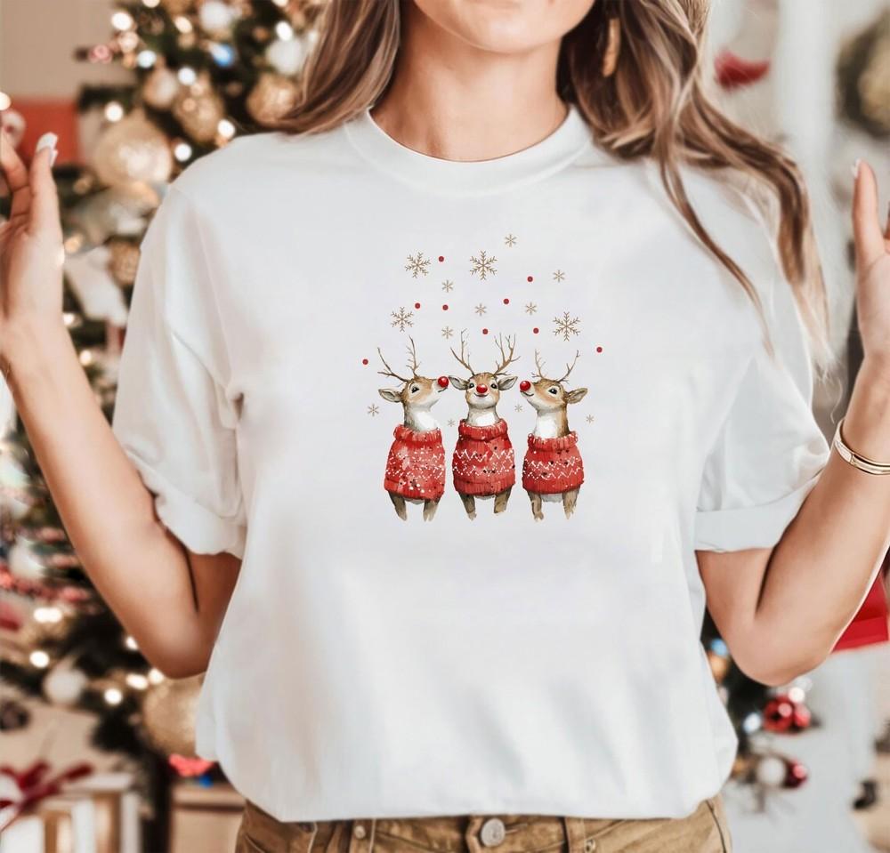 

Рождественская футболка Новинка Смешная Санта Олень Рождество Подарок Топ , Трио Оленей 3XL