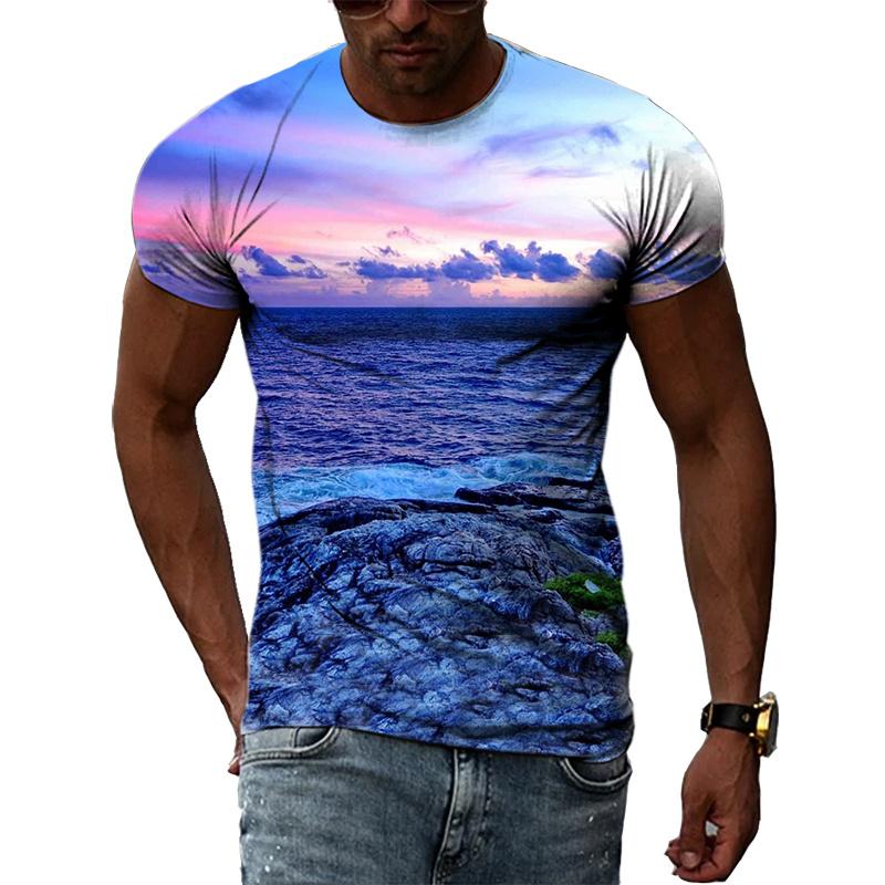 Ocean Wave Pattern T-Shirts Summer Fashion Beach Short Sleeve 3d Printed Top Loose Casual Round neck Holidaywear Mens Tees