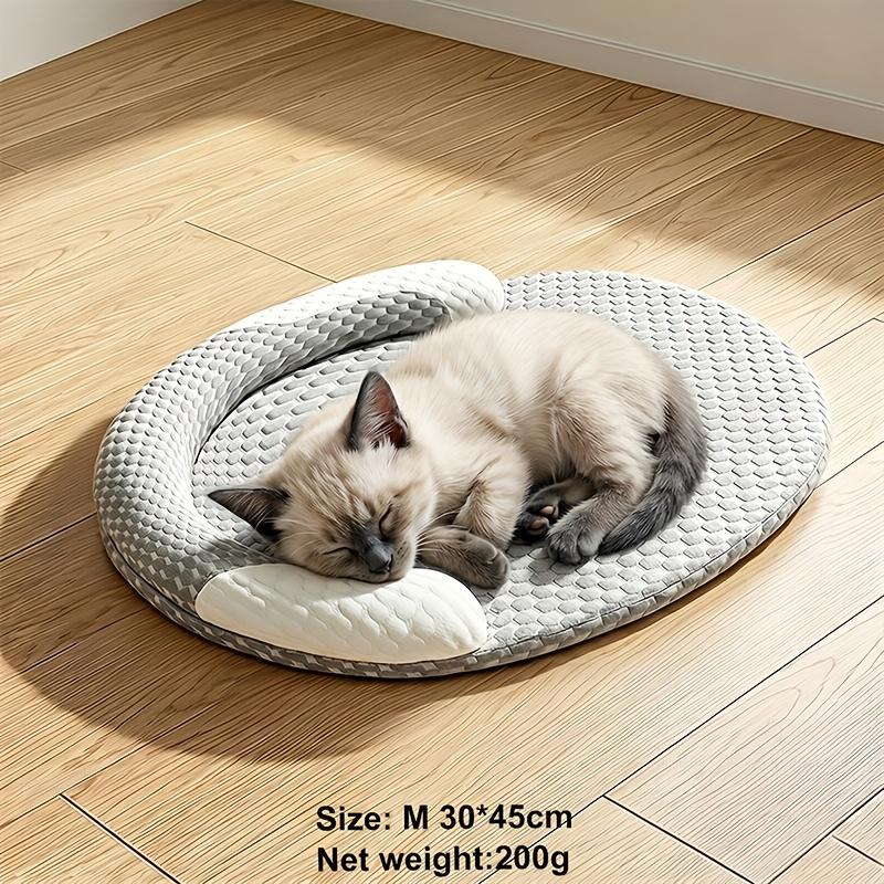 Summer Cooling Dog Bed with Raised Neck Pillow, Breathable Pet Cooling Cat Mat, Non-Slip Washable Round Bed for Indoor Cats & Small Dogs