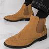 New Brand Designer Winter High Tops Pointed Suede Leather Chelsea Brogues Ankle Boots For Men's Flats Black Yellow Shoes