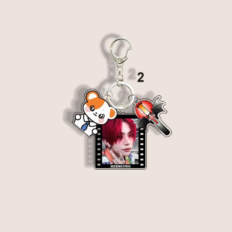 1pc ENHYPEN 3-in-1 Keychain Film Photo&Cartoon Character&Lightstick Heeseung Jay Jake Sunghoon Sunoo Jungwon NI-KI KeyRing Kpop Bag Charm ENGENE Gift