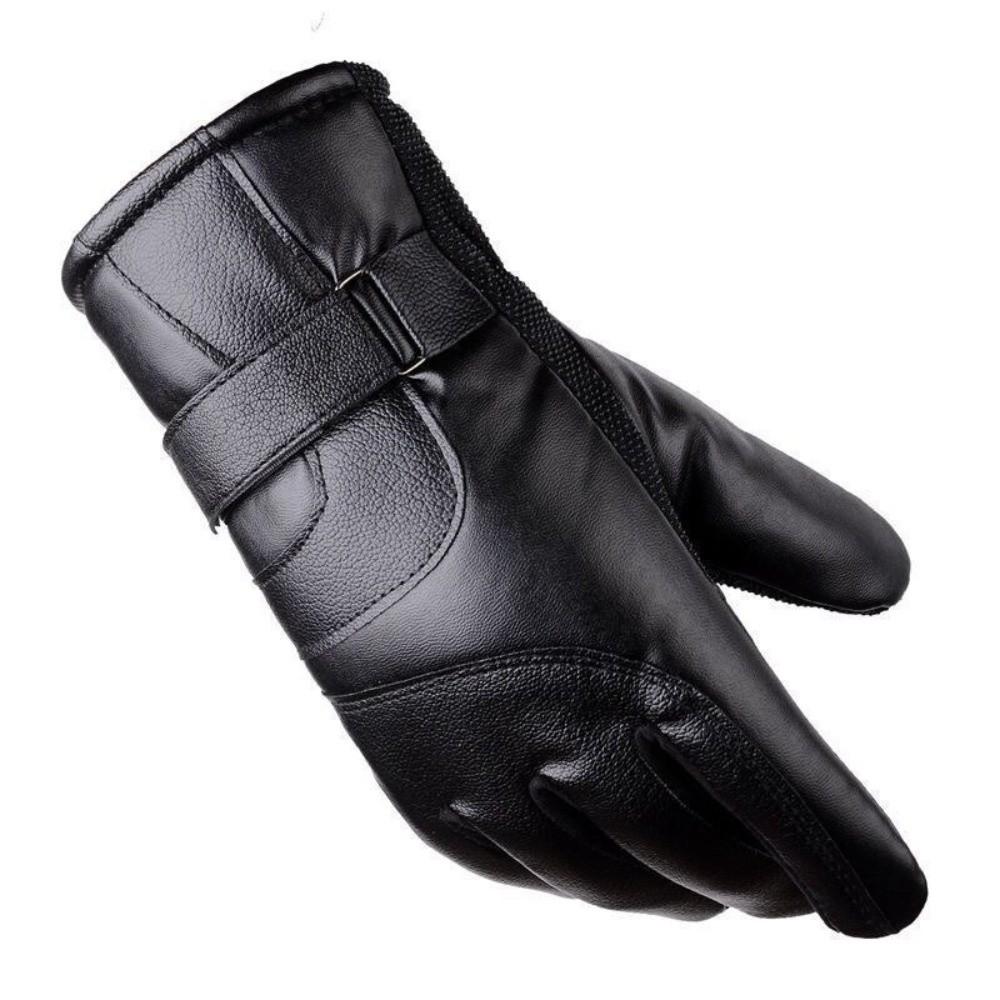 Black Winter Ski Gloves Multifunction Driving Gloves Gift Men Leather Mittens  Female