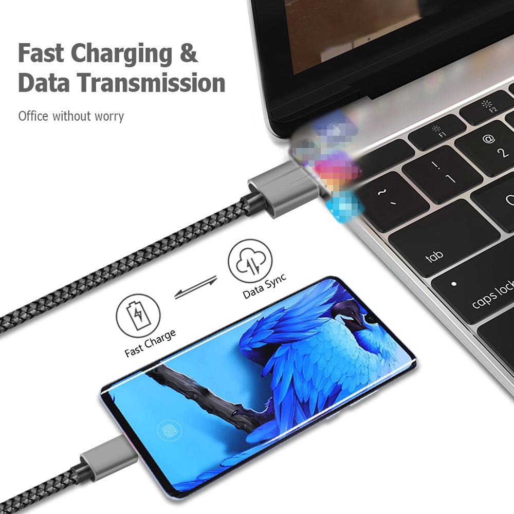 Nylon Data Cable Fast Charger USB A to Type C Charging Cable For Huawei Samsung Android phone TypeC Charging Device 1M 2M 3M