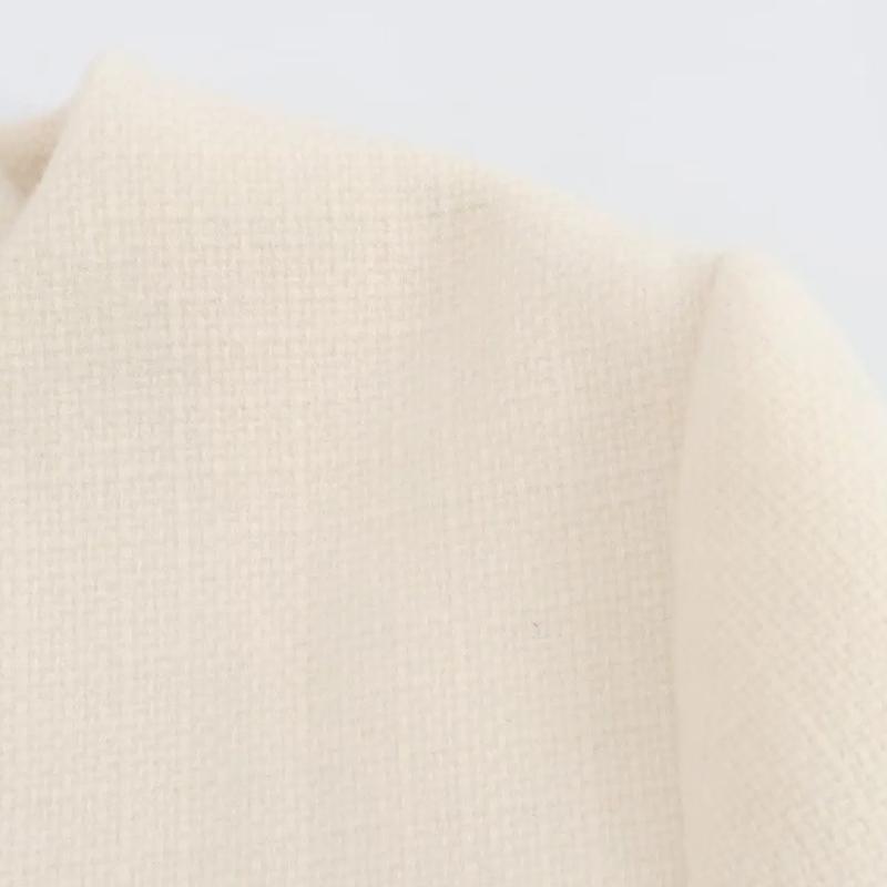 Women Fashion Autumn Winter Single-breasted Textured Round Neck Flip Pocket Short Jacket Coat Chic Ladies Tops Mujer